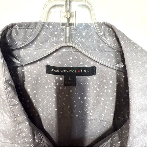 John Varvatos Atomic Gray Print Short Sleeve Button Down Shirt L - Picture 2 of 9